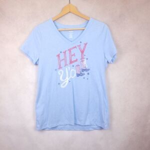 4th of July Tshirt Hey Y'all Cowboy Western Blue Red Short Sleeve Size Med